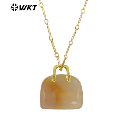 WT-N1362 Cute Handbag Shape Crystal Clear Natural Colored Gemstone Necklace Ladies Jewelry Necklace Gemstone Necklace