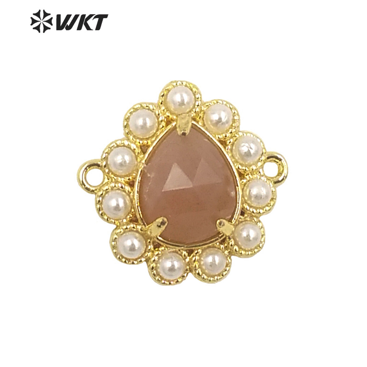 WT-PC008 Delicate Fashion 18K Real Gold Plated Resist Tarnishable Gemstone Carved Drop Pearl Connectors