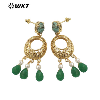 WT-E721 Amazing Excellent Tiny Drop Dangle Earrings Fashion Gold Plated Long Statement Drop Stone Earrings for Women Gift