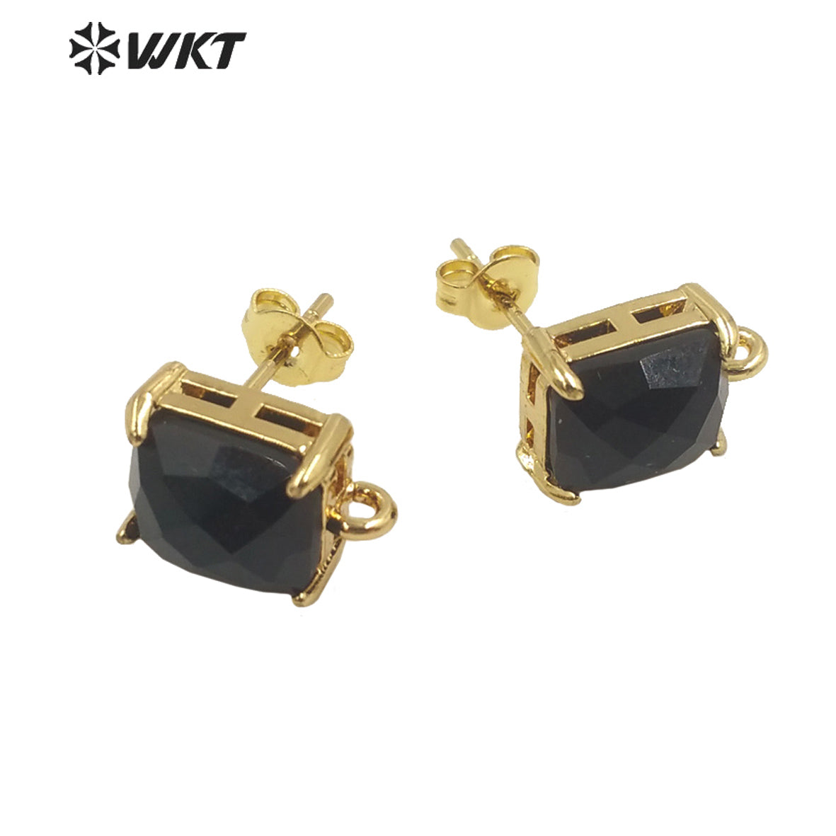 WT-E677 Newest Design Fashion Gold Plated Claw Setting Long square Gemstone Made Jewelry Findings Earrings Studs