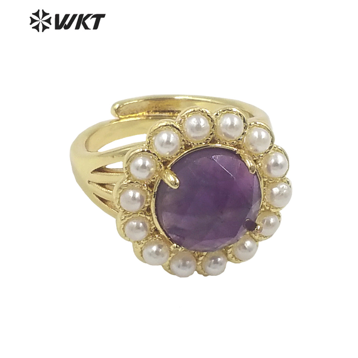 WT-MPR079 Wholesale Fashion 18K Real Gold Plated Round Gemstone Malachite Natural Stone Lady Ring Popular INS Hot Women Ring