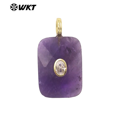 WT-P2107 High Quality Colorful Zircon And Natural Gemstone Faceted Rectangle Pendants As Women Simple Jewelry Accessories