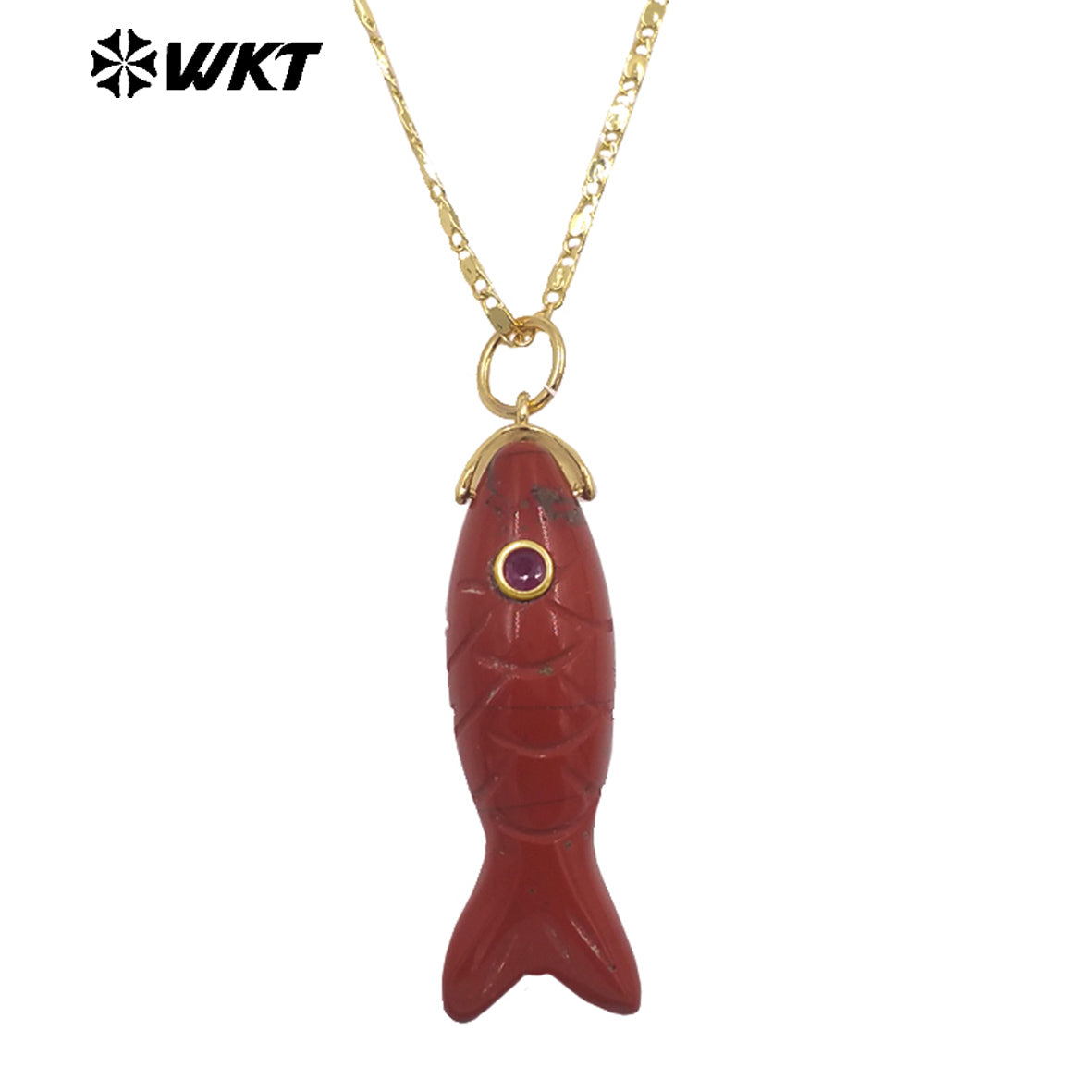 WT-N1512 Delicate Metal Thin Chain And Natural Gemstones Little Fish Shape Pendant Necklaces As Girls Elegant Accessories