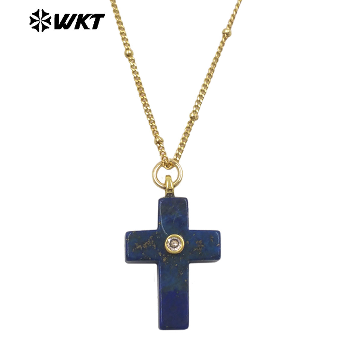 WT-N1533 Popular Sale Gold Chain With Colorful Natural Gemstones Cross Shape Charms Necklaces As Women Daily Wearing Jewelry