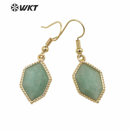 WT-E741 Amazing Colorful Elegant Natural Cat Eye Stone Hexagon Shaped Long Charming in Drop Earrings Women Pendant Earrings