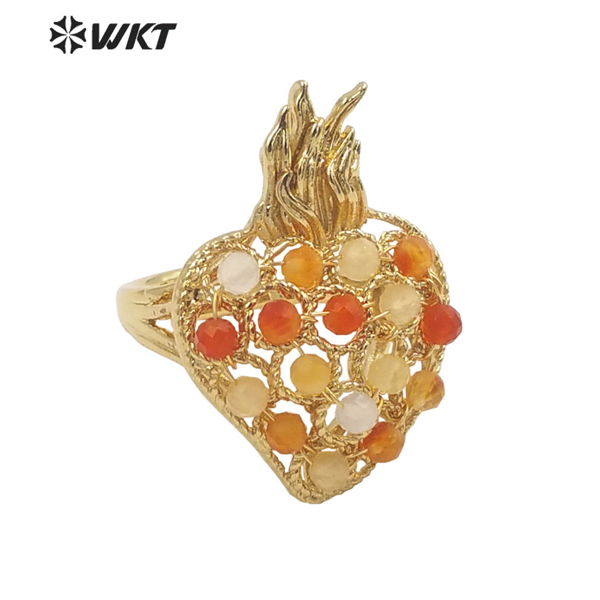 WT-R454 WKT New Design 18k Gold Plated Handmade Gemstone Fire Torch Ring Natural Precious Birthday Stone Ring