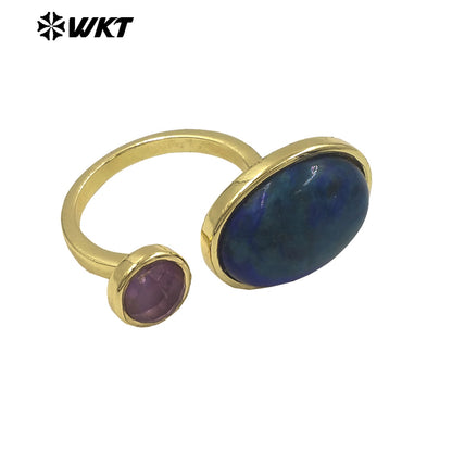 WT-R588 Wholesale Trendy Gold Electroplated Double Natural Gemstones Adjustable Rings As Lady Daily Decoration Jewelry