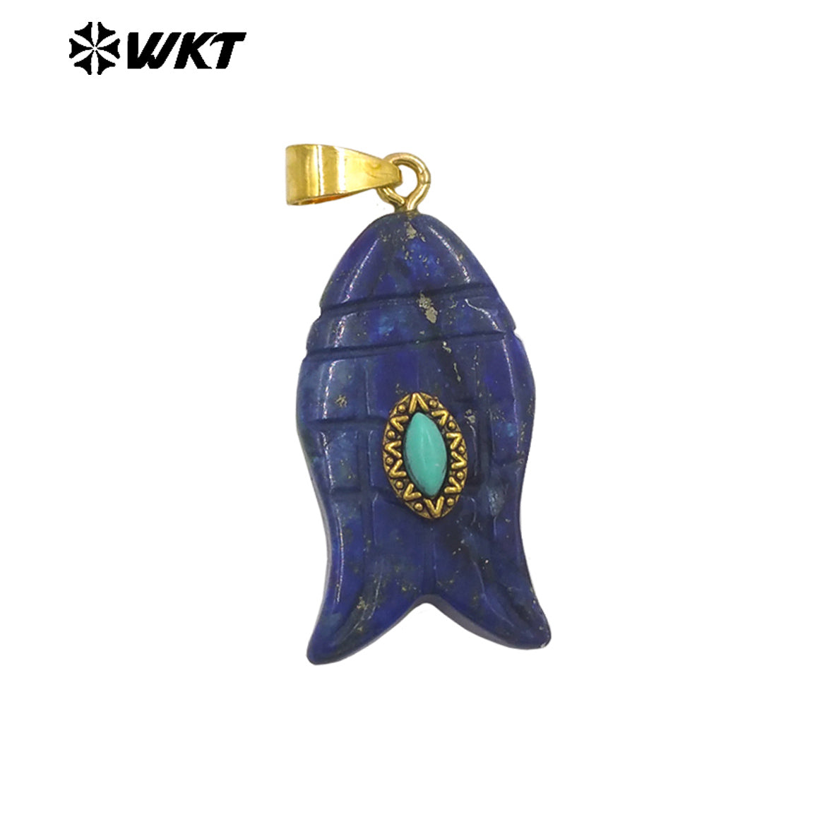 WT-P2012 Wonderful Gold Plated Fish Shape Multi Colors Natural Gemstones Set In Small Stone Pendants For Unique Jewelry Making