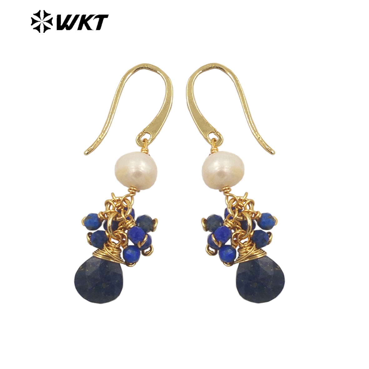 WT-E722 WKT Exclusive Design Handmade Precious Tiny Stone Charm Earrings Attractive Long Dangle Birthday Stone Earrings