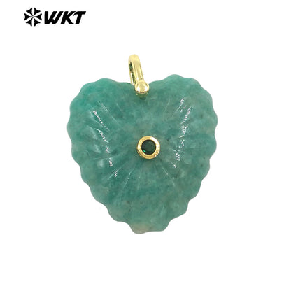 WT-P2091 Fashion Wholesale Natural Gemstone Hand Carved Heart Shape Gold Pendants For Friends Anniversary Gift Accessories