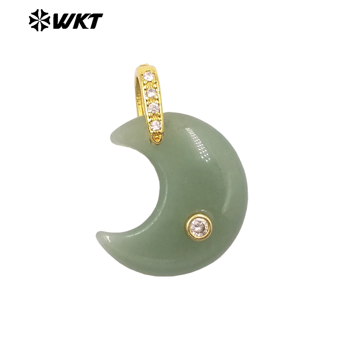 WT-P2112 Factory Wholesale Various Natural Gemstones And Zircon Moon Shape Gold Pendants As Lady Sweet Earrings Findings