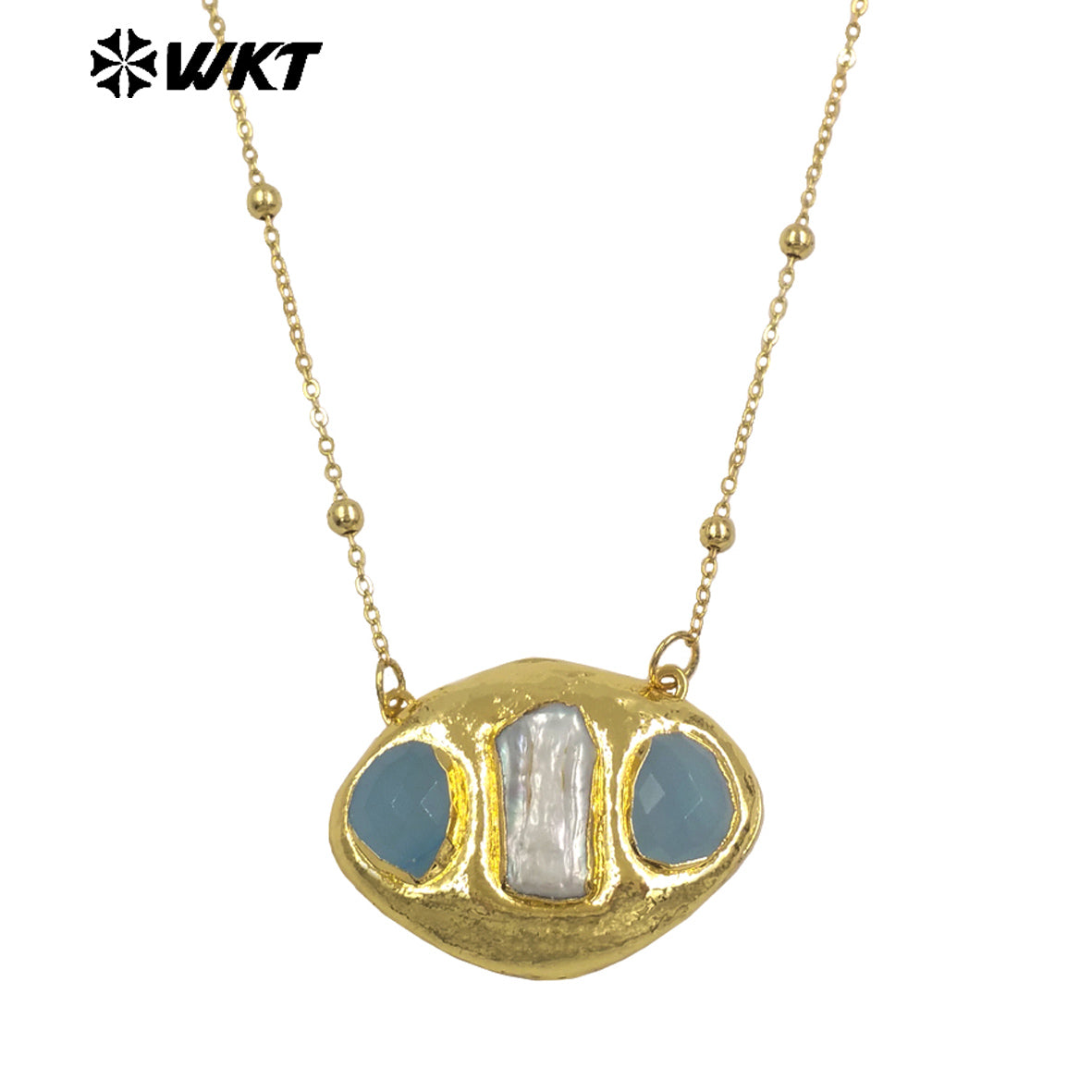 WT-JN403 Delicate Unique 18K Gold Plated Natural Gemstones And Pearl Pendant Necklaces For Girl Party Matching Decorative