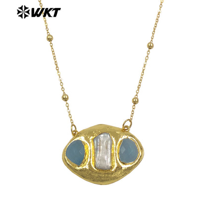 WT-JN403 Delicate Unique 18K Gold Plated Natural Gemstones And Pearl Pendant Necklaces For Girl Party Matching Decorative