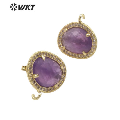 JFE80 Wholesale Fashion Gold Bezel 18k Electroplated Natural Stone Earring Studs Women Beautiful Precious Stone Earring Findings