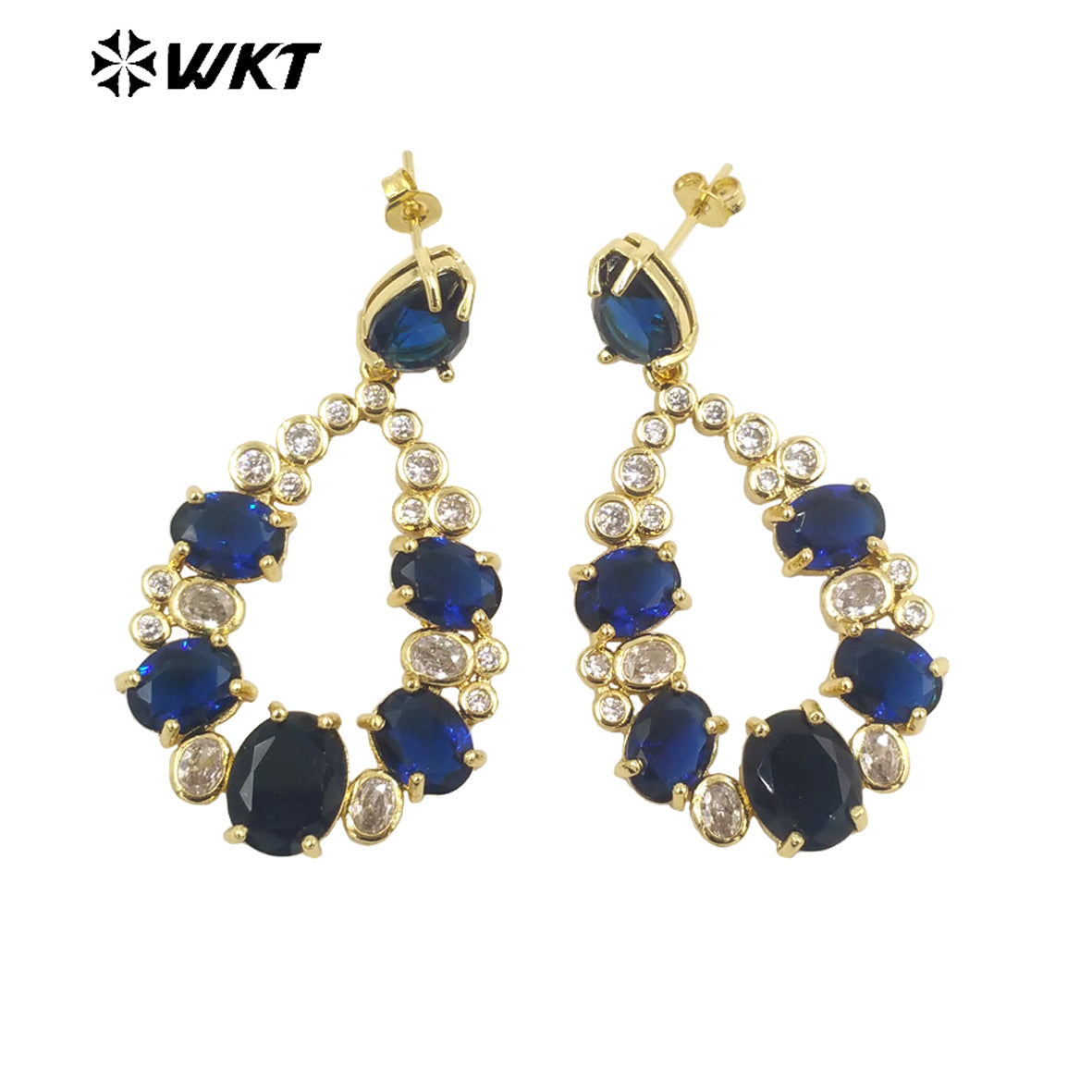 WT-ME087 Wholesale Fashion Micropaved Setting Cubic Zircon Dangle Earrings Studs 18k Real Gold Plated Teardrop Women Earrings
