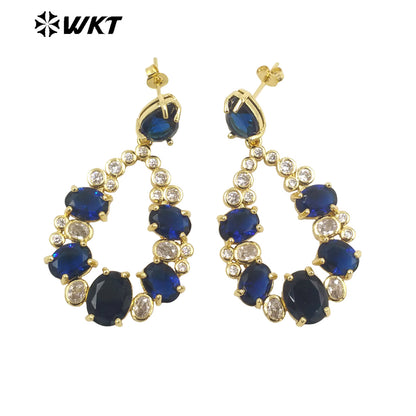 WT-ME087 Wholesale Fashion Micropaved Setting Cubic Zircon Dangle Earrings Studs 18k Real Gold Plated Teardrop Women Earrings