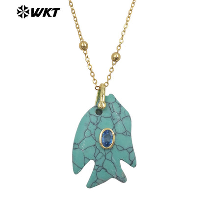 WT-N1511 Ocean Series Bead Chain And Zircon Setting In Natural Gemstones Fish Shape Pendant Necklace As Lady Trendy Matching