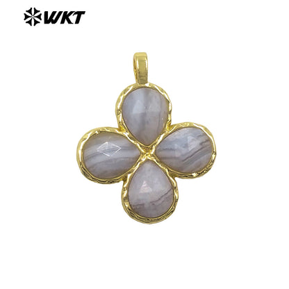 WT-P2090 Gorgeous 18K Gold Plated Multi Colors Natural Gemstone Little Flower Shape Charms Pendant As Lady Earring Accessory