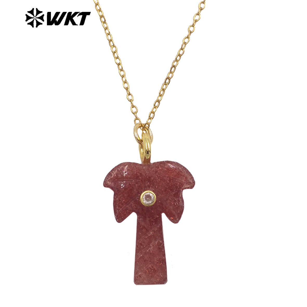 WT-N1534 Amazing Various Natural Gemstones Carved Coconut Trees Shape Charms Gold Necklaces For Women Fashionable Jewelry