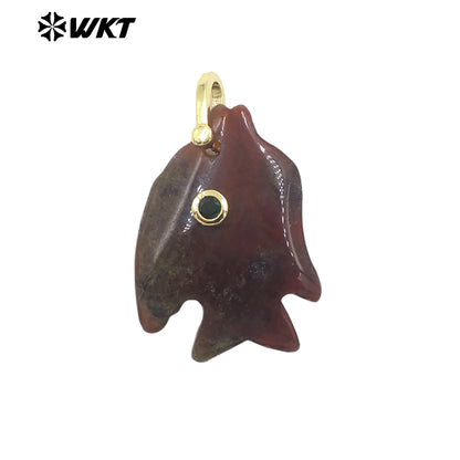 WT-P2106 Interesting Lovely Various Natural Gemstone And Zircon Fish Shape Charms Pendants For Women Fashion Jewelry Making