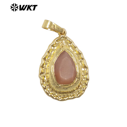 WT-JP518 Newest Fashion Gold Electroplated Natural Stone And Pearl Water Drop Shape Little Pendants For Women Earrings Design