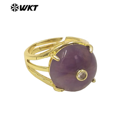 WT-R603 Newest Lovely Style Gold Plated Natural Gemstones And Zircon Round Women Rings For Party Wearing Decorative Jewelry