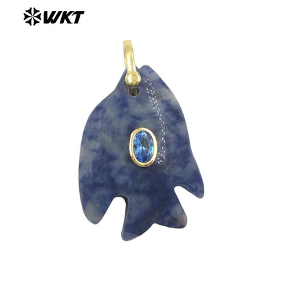 WT-P2067 Lovely Style Ocean Series Multiple Natural Gemstones And Zircon Fish Shape Charm Pendants For Friends Gift DIY