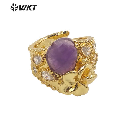WT-R485 WKT Fashion Design Trendy Gift for Women Colorful High Quality Gorgeous Natural Gemstone and Zircon Stone Ring