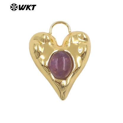 WT-P2132 Exquisite Unique 18K Gold Plated Natural Gemstones Heart Shape Little Charms Pendants For Women Jewelry Decorative