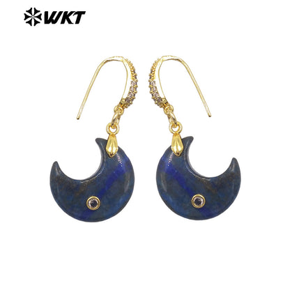 WT-E816 Lovely Style Zircon And Natural Gemstones Moon Shape Little Gold Pendant Earrings As Lady Daily Decorative Jewelry