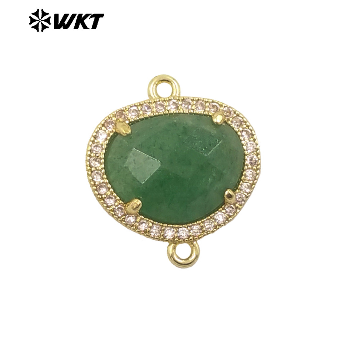 WT-C335 High Quality Wholesale Small Zircon Round MultiVariety Natural Gemstone Necklace Pendant Connector Double Hoop for Women