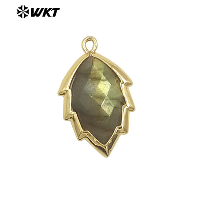 WT-P1990 Simple and Small Natural Multi-Type Gemstone 18K Gold Plated Delicate Leaf Shape Pendant Unisexes Jewelry DIY Necklace