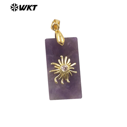 WT-P2068 Wholesale Gold Electroplated Sun Zircon And Natural Gemstones Rectangle Pendants As Handmade Jewelry Accessory