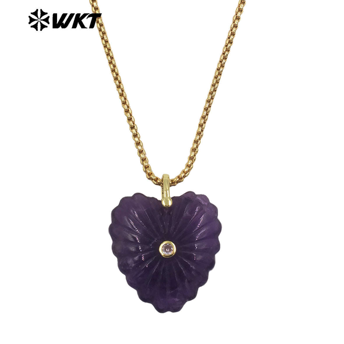 WT-N1524 Romantic Design Gold Chain And Various Natural Gemstones Carved Heart Shape Pendant Necklaces As Valentines’s Day Gift
