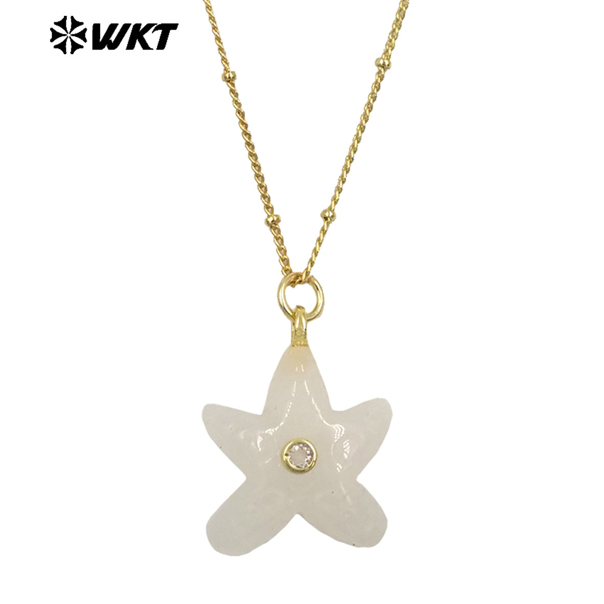 WT-N1532 Popular Trendy Gold Thin Chain With Starfish Shape Natural Gemstones Pendants Necklaces As Female Daily Decoration