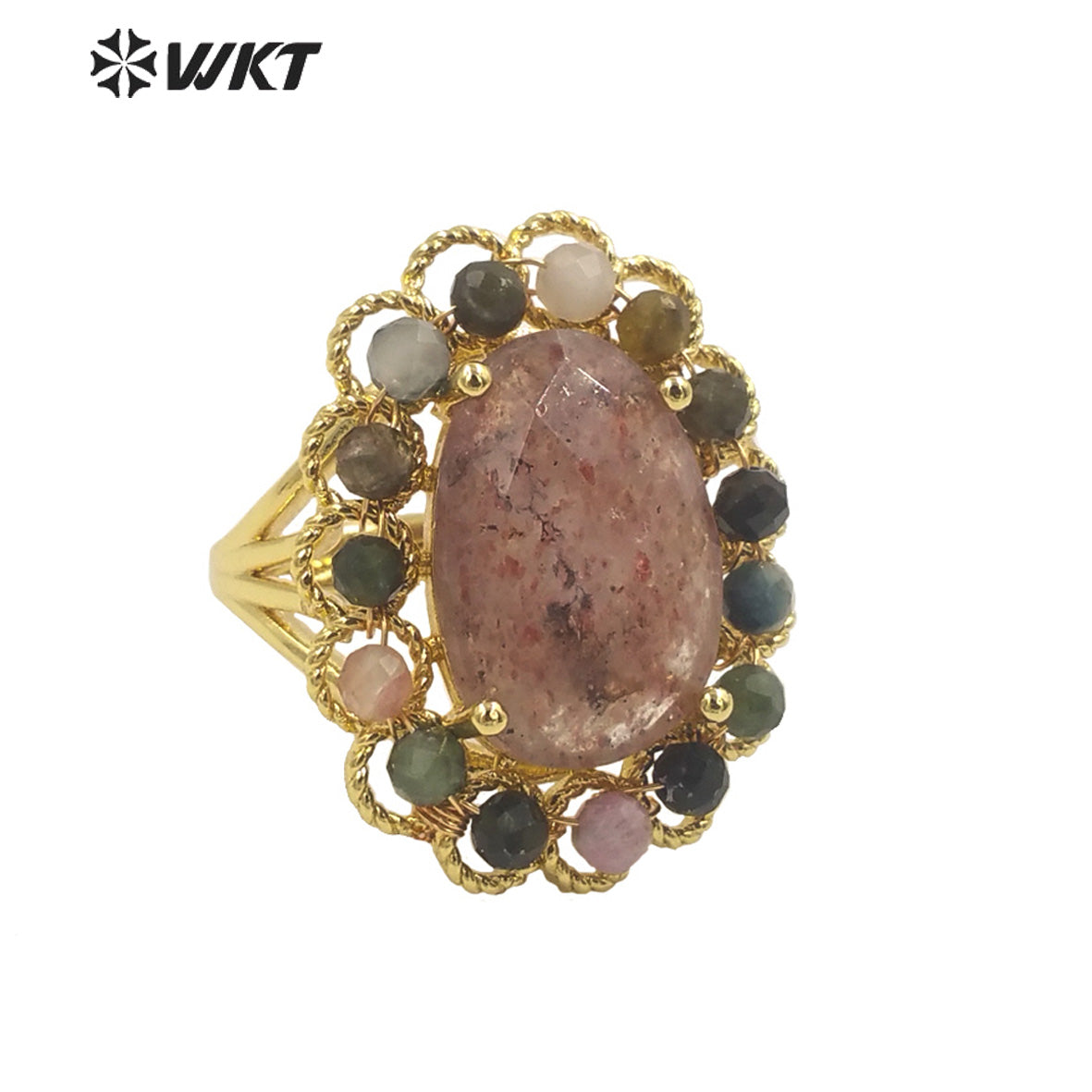 WT-R460 Wholesale Newest Gorgeous Women Oval Natural Amazonite Wedding Ring Faceted Stone Beads Anniversary Ring in Gold