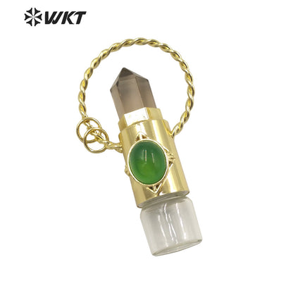 WT-N1308 Amazing WKT NEW Natural Stone Spirit Quartz Roller Perfume Bottle Pendant Necklace for Women Gift Stone Bottle Necklace