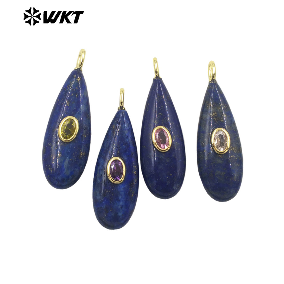 WT-P2065 Good Quality Gold Plated Zircon And Multi Natural Gemstones Waterdrop Shape Pendants For Fashion Women Earrings Making