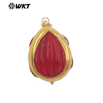 WT-P2071 Wonderful 18K Gold Electroplated Colorful Glaze Hand Carved Waterdrop Shape Pendants For Women Necklace DIY Making