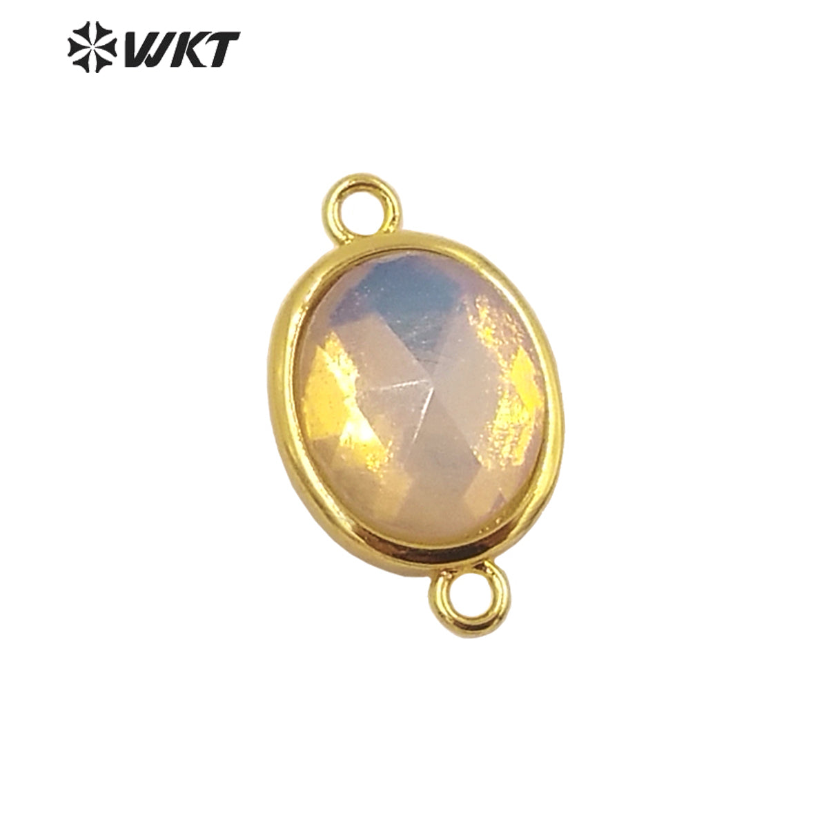 WT-C306 Wholesale Delicate Double Loops Stone Connector Jewelry Findings Chain Faceted Oval Shape Gemstone Charm Pendant