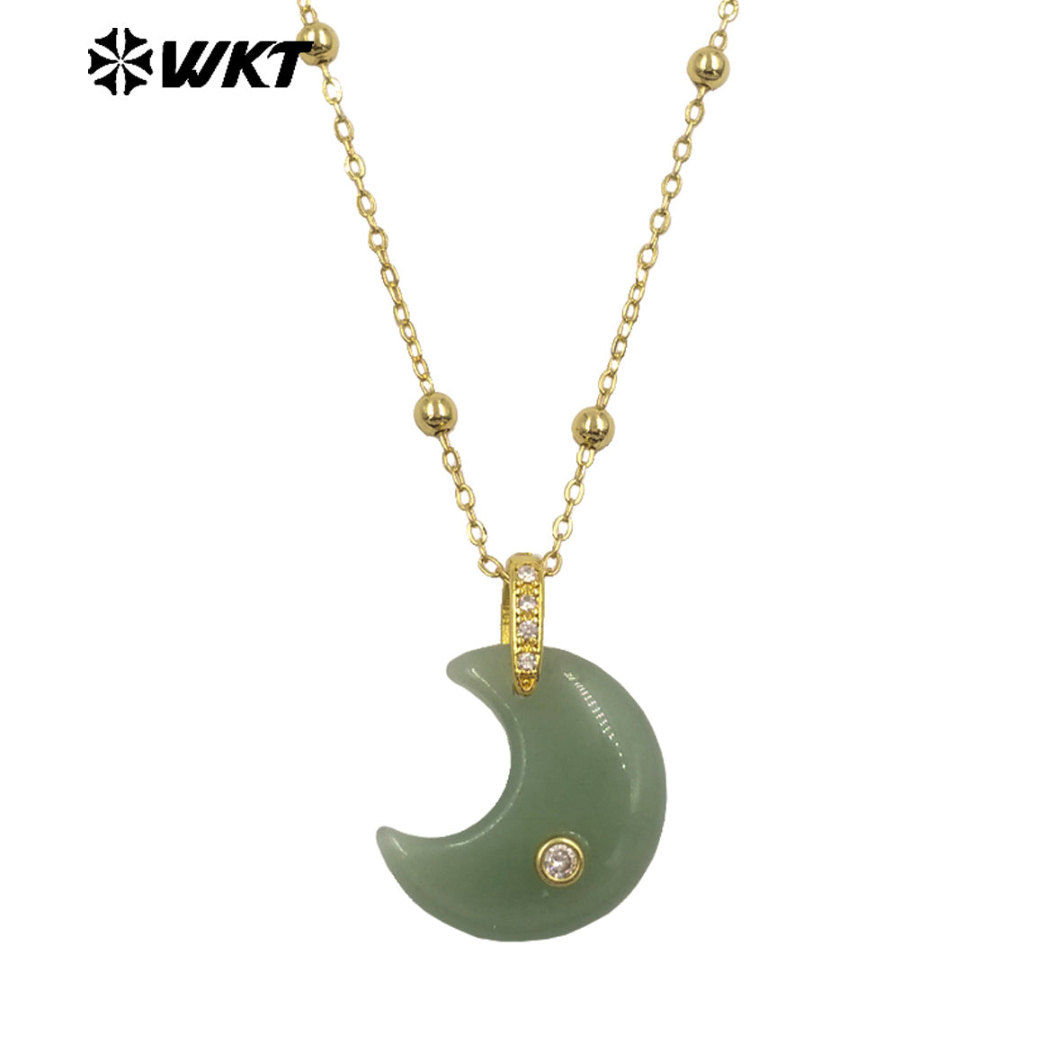 WT-N1530 Factory Wholesale Multiple Natural Gemstones Moon Shape Gold Little Pendants Necklaces For Lady Birthday Gifts