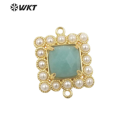 WT-PC004 Wholesale Fashion Gold Double Loops Natural Square Claw Setting Gemstone Connectors for DIY Jewelry Findings