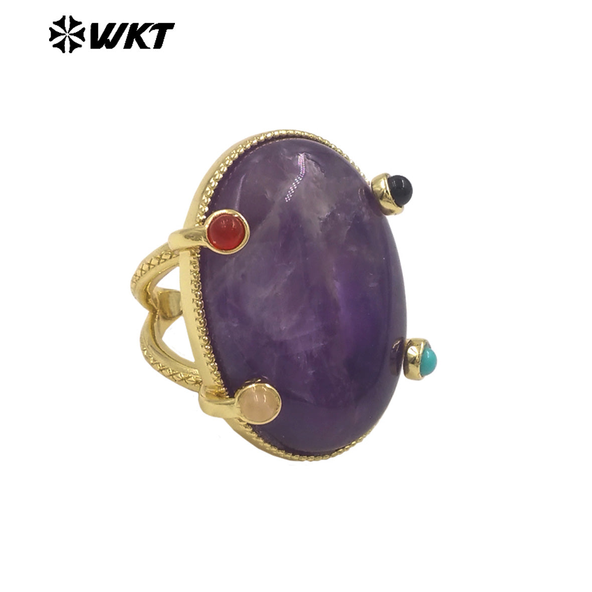 WT-R586 Lovely Romantic Design Gold Plated Little Stone And Natural Big Gemstones Women Rings As Friends Jewelry Presents