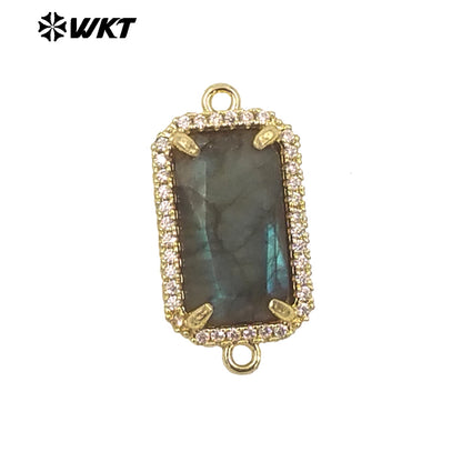 WT-C326 Wholesale Fashion Delicate Long Square Double Loops Cubic Zircon Claw Setting Natural Stone Bar Connectors