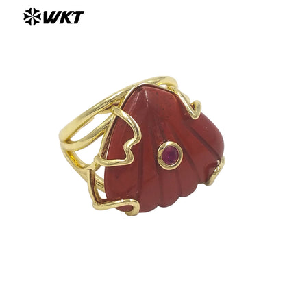 WT-R614 Lovely Design Gold Plated Colorful Zircon And Natural Gemstones Shell Shape Rings For Lady Wedding Wearing Accessory