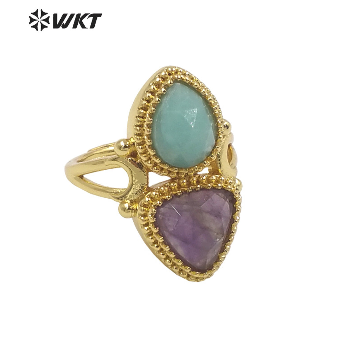 WT-R476 New Design Colorful Natural Gemstone Ring With Women Fashion Gold Plated Peacock Stone Ring Boho Charming Ring