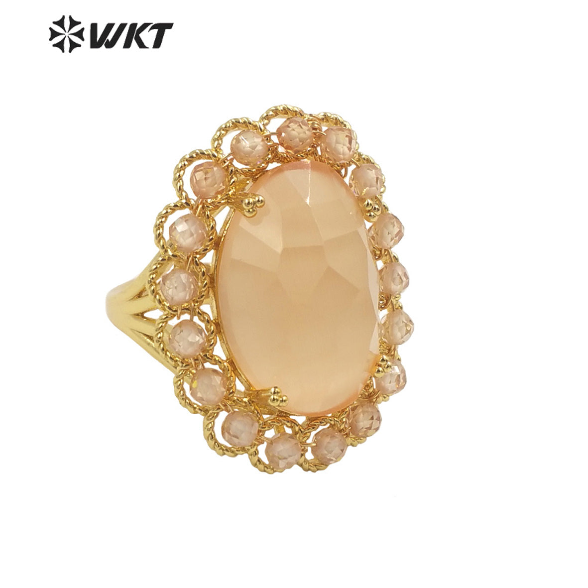 WT-R459 WKT Wholesale New Women 18k Gold Plated Resist Tarnishable Oval Cat Eye Stone Ring Charming Stone Beads Beauty Ring