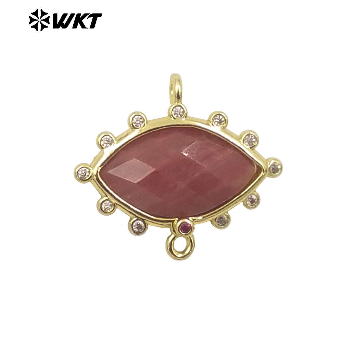 WT-C328 Wholesale Fashion Gold Bezel Setting Small Delicate Horse Eye Shape Double Loops Necklace Connectors