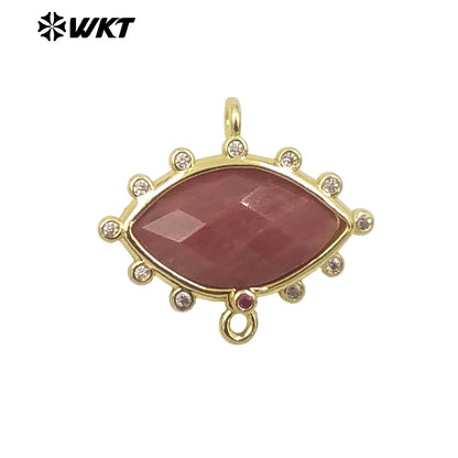 WT-C328 Wholesale Fashion Gold Bezel Setting Small Delicate Horse Eye Shape Double Loops Necklace Connectors