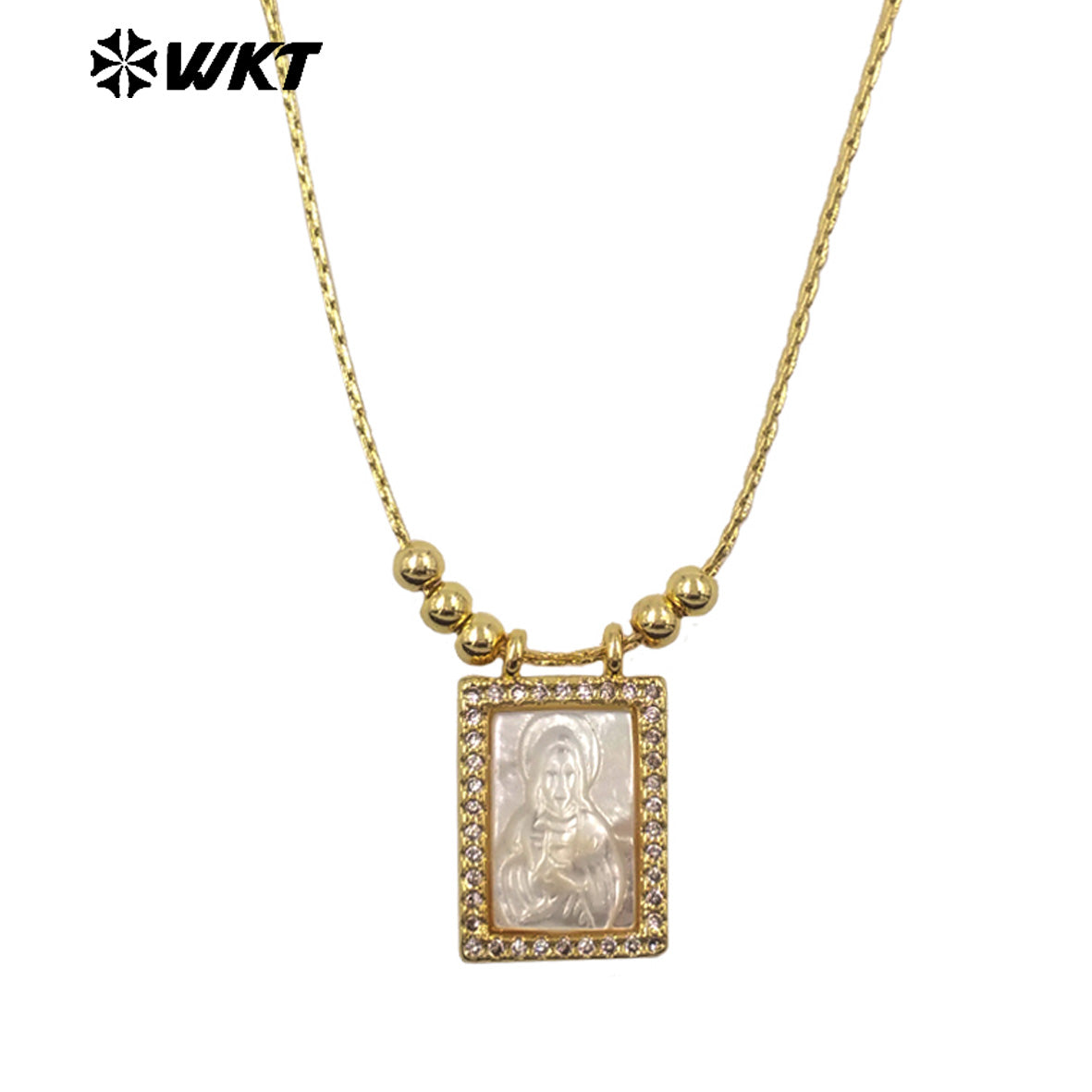 WT-JN389 Trending Religious Style 18K Gold Plated Oval And Square White Shell Pendant Necklace For Women Daily Wearing
